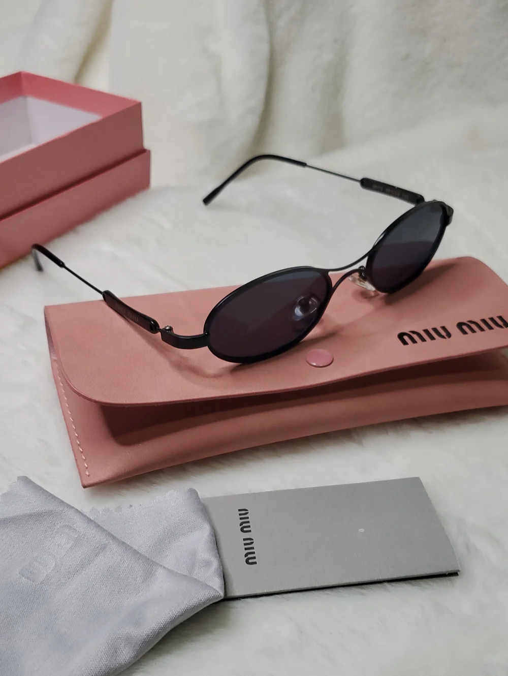 Miu Miu Black Oval Metal Frame Sunglasses with Pink Case